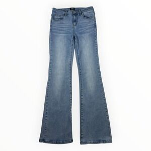 Simple Society Womens Wide Flare Jeans Medium Wash Stretch Denim Size 5/27